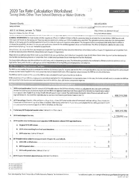 Fillable Online Tax Rate Calculation Worksheet Dawson County