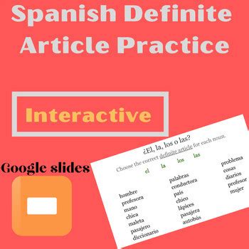 Interactive Definite Articles Practice Spanish Los Articulos Definidos