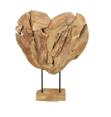 Holzskulptur Herz Teak Holz Natur