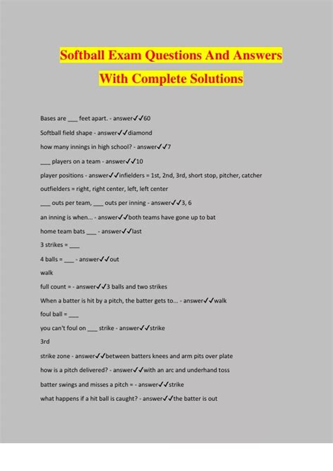 Package Deal For Softball Exam Questions And Answers With Complete