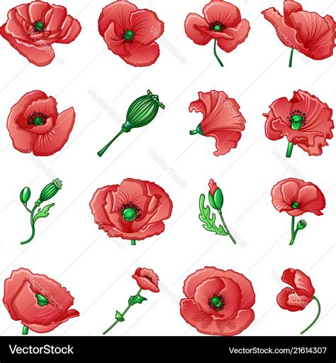 Poppy remembrance day icons set cartoon style Vector Image