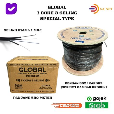 Jual GLOBAL 1 CORE 3 SELING 500M KABEL FO FIBER OPTIC DROPCORE 1 CORE