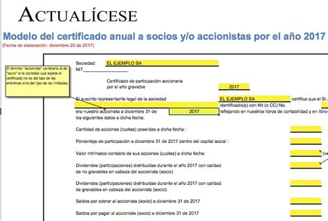 Modelo Del Certificado Anual A Socios Y O Accionistas