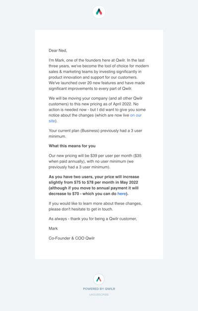 Pricing Update Emails For SaaS 14 Examples Explained