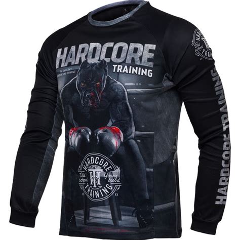 Рашгард Мужской Hardcore Training черный Длинный размер 46 Полиэстер ММА Бокс Спортивный