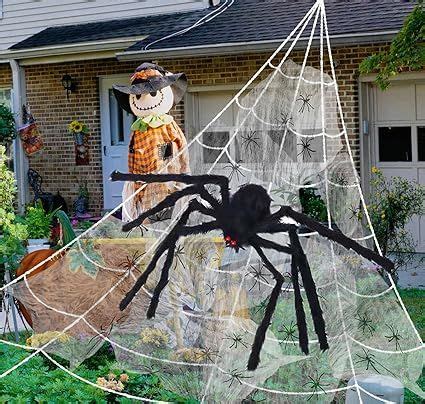 Halloween Spider Web And Black Giant Spiders Decor For