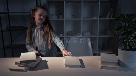 School Homework Study Overload Girl Reading Book Stock Footage Video