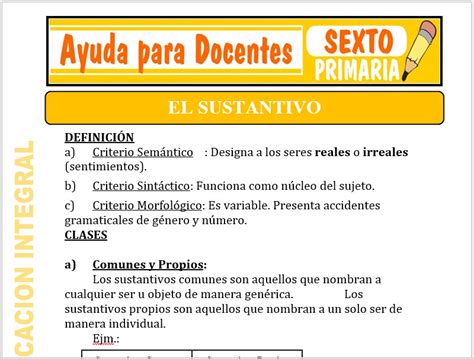 Separatas Del Sustantivo Para Sexto De Primaria Ayuda Para Docentes