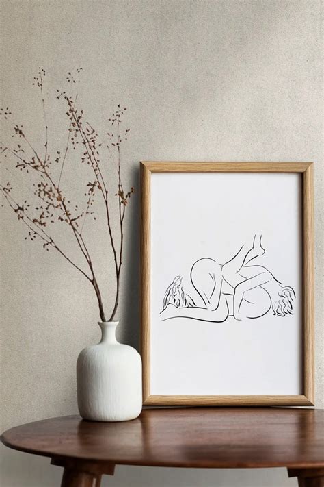 Lesbian Art Nude Line Drawing Erotic Nudity Sensual Bedroom Wall Art