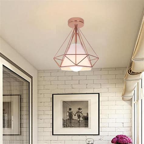 IDEGU Plafonnier En Cage Diamant Industrielle Rose Lampe Plafonnier