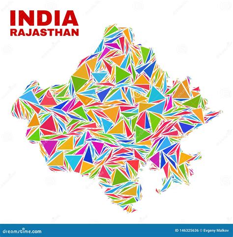 Rajasthan State Map Mosaic Of Color Triangles Stock Vector