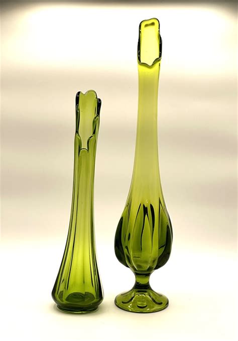 Great Lakes Vntg Tall Mcm Green Glass Vases