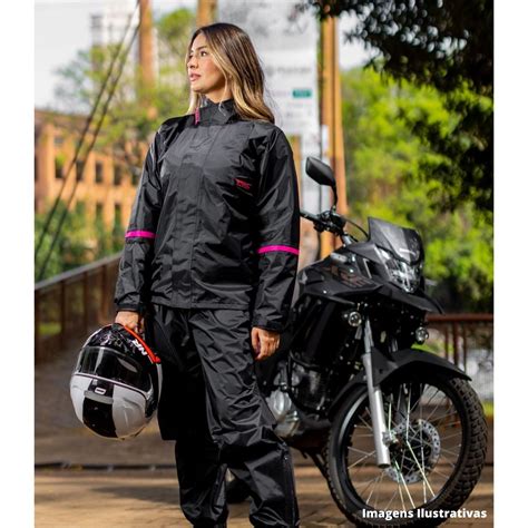 Capa De Chuva Moto Feminina Piracapas Nylon Confort Preto Rosapiracapas