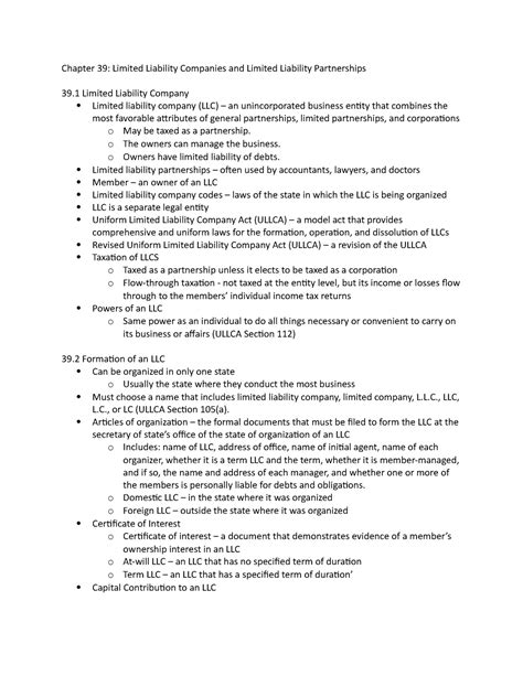 Chapter 39 Limited Liability Companies And Limited Liability Partnerships O The Owners Can