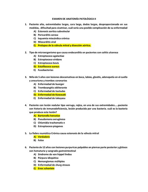 Banco De Preguntas De Anatomia Patologica Ii Claudio Examen De