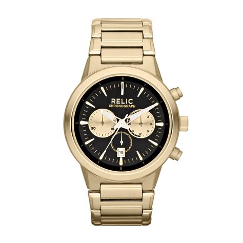 Relic Men's Wrigley Gold-Tone Chronograph Watch w/ Black & Gold Dials ...