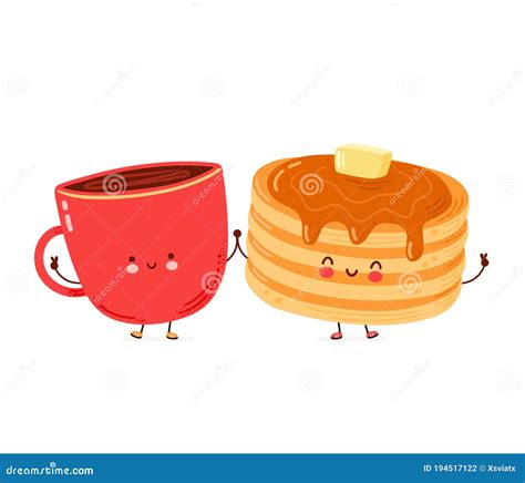 Cute Happy Funny Pancakes And Coffee Mug Stock Vector Illustration Of