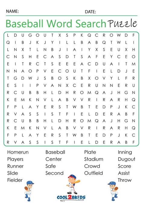 Baseball Word Search Puzzle Handout Fun Activity In Word Search Hot