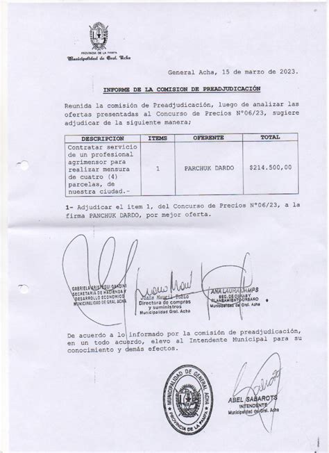 Concurso De Precios N Municipalidad De General Acha