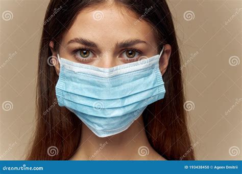 Girl Protective Medical Mask Looks Forward Brunette Naked Neck Stock Photo Image Of Isolated