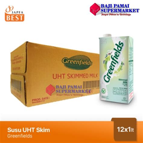 Jual GREENFIELDS UHT SKIMMED MILK 1 Liter KARTON Isi 12 Shopee Indonesia