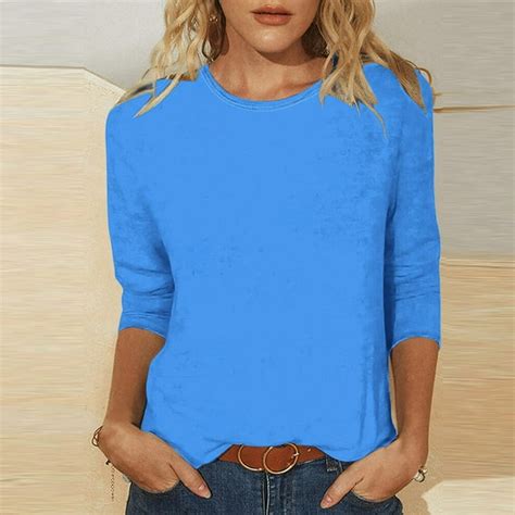 Quindos Womens T Shirt Blue Summer 3 4 Sleeve Womens Tops Clearance