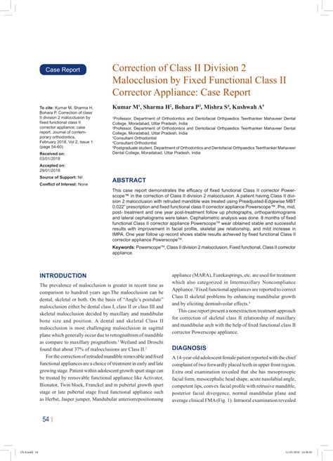 Pdf Correction Of Class Ii Division 2 Malocclusion By Fixed Functional Class Ii Corrector