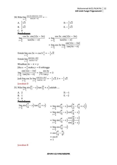 Contoh Soal Limit Fungsi Aljabar Dan Pembahasannya Doc