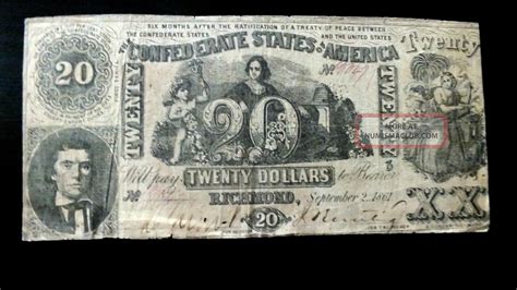 Rare Ist Series 1861 Richmond Va Csa Confederate 20 Dollar Note