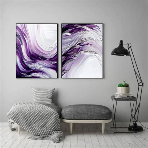 Set Of 2 Large Purple Abstract Art Print Watercolor Painting Ts For