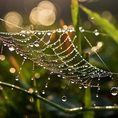 Premium Photo Spider Web Covered In Dew Drops Suspended In Lush Greenery