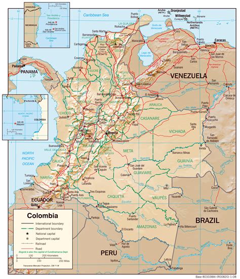 Large detailed physiography map of Colombia with major cities and roads ...