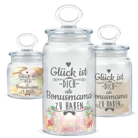 Vorratsdose aus Glas für Bonusmama mit graviertem Spruch Tass