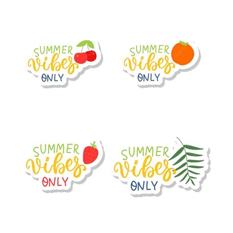 Premium Vector Summer Vibes Stickers Set With Palm Leaf Orange