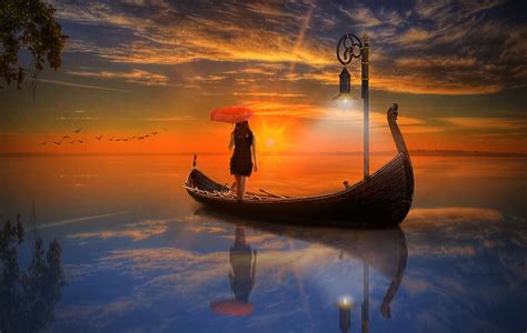 HD wallpaper: boat, woman, sunset, evening mood, prieser, human, girl ...