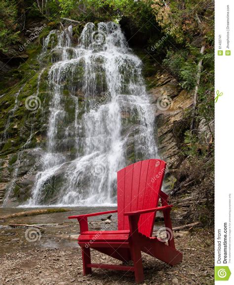 Red Chair In Front La Chute Waterfall Stock Image Image Of American