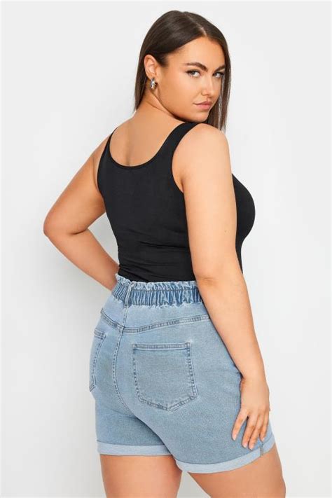 YOURS Plus Size Blue Elasticated Waist Stretch Denim Shorts Yours