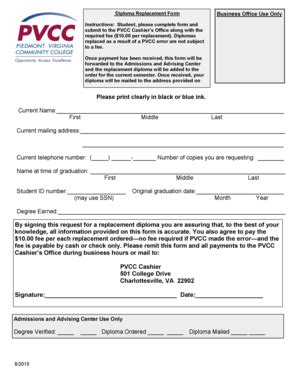 Fillable Online Pvcc PVCC Diploma Replacement Form Pvcc Fax Email