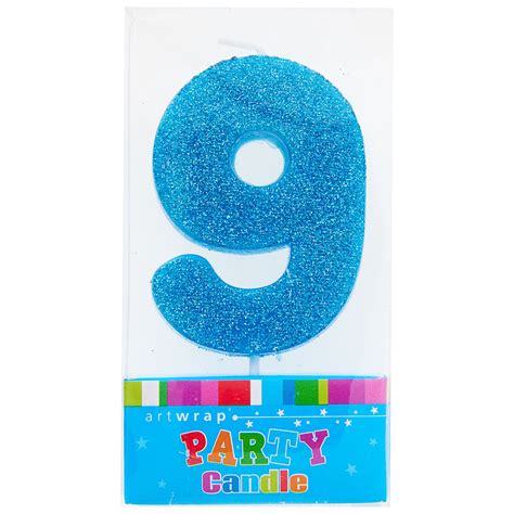 Artwrap Number 9 Glitter Candle Blue The Reject Shop