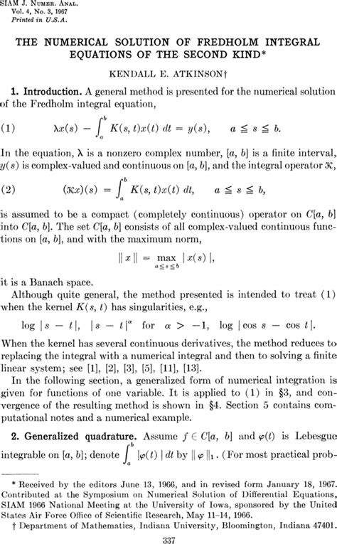 The Numerical Solution Of Fredholm Integral Equations Of The Second