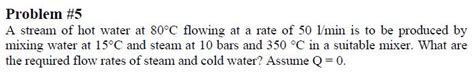 Solved Problem A Stream Of Hot Water At C Flowing At A Chegg