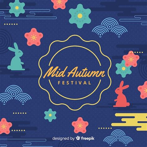 Fondo del festival de medio otoño en diseño flat Vector Premium