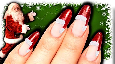 No Tools Santa Hat Nail Art Diy Easy Christmas Nails Red Glitter