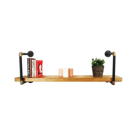 Reclaimed Scaffold Board Shelves With Raw Steel And Brass Pipe D