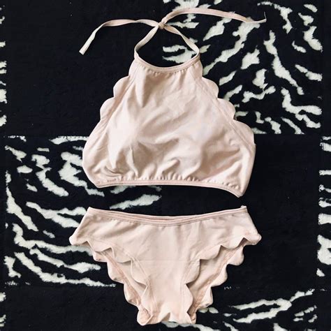 Two Piece Nude Scallop Swimsuit Bikini Women S Fashion Swimwear Bikinis Swimsuits On Carousell