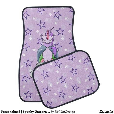 Personalized Spunky Unicorn Rainbow Purple Star Car Floor Mat