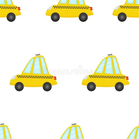 Seamless Pattern With Yellow Taxi On White Background Vector