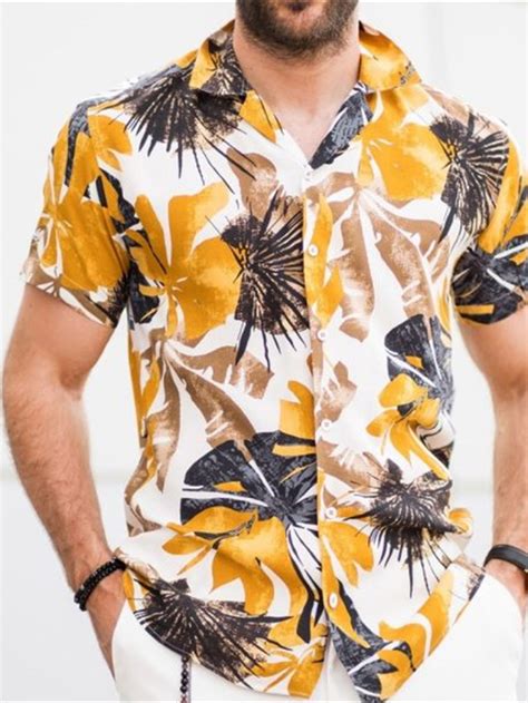 Herren Hemd Hawaiihemd Sommerhemd Sommerhemd Aloha Umlegekragen Schwarz