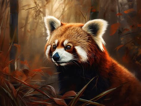 The Wistful Gaze Of The Red Panda In Bamboo Forest Stock Illustration