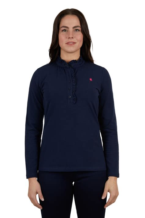 Womens Frill Neck Long Sleeve Polo